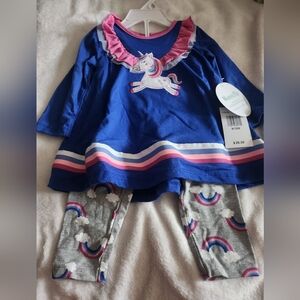 Nannette Blue Unicorn Dress with Gray Rainbow Leggings